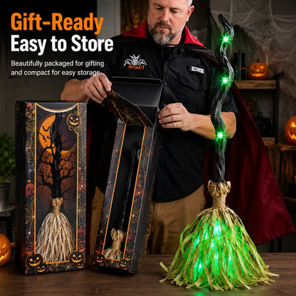 ⭐🧹 Animated Moving Witch Broom – Light, Sound & Motion Halloween Decor 👻