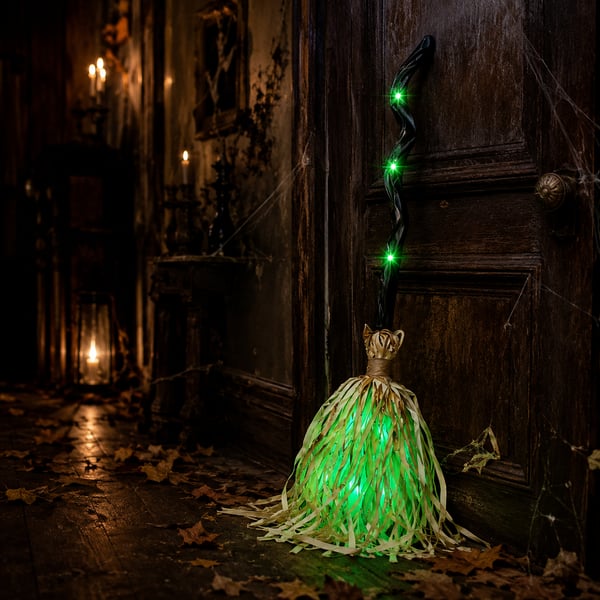 ⭐🧹 Animated Moving Witch Broom – Light, Sound & Motion Halloween Decor 👻