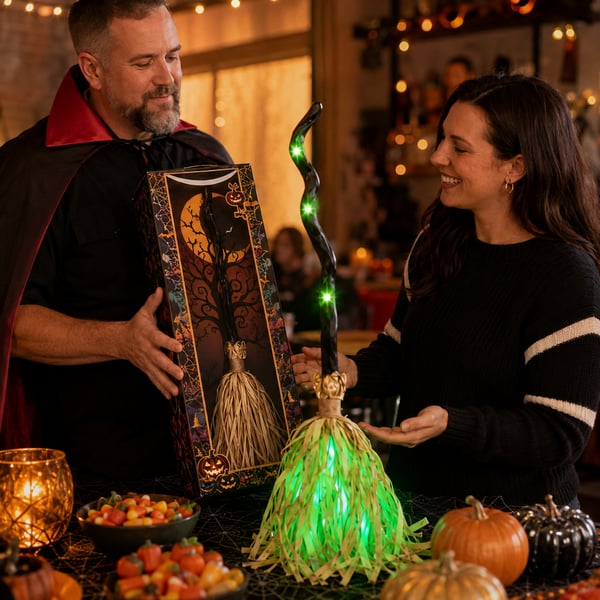 ⭐🧹 Animated Moving Witch Broom – Light, Sound & Motion Halloween Decor 👻