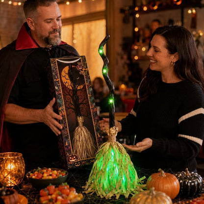 ⭐🧹 Animated Moving Witch Broom – Light, Sound & Motion Halloween Decor 👻