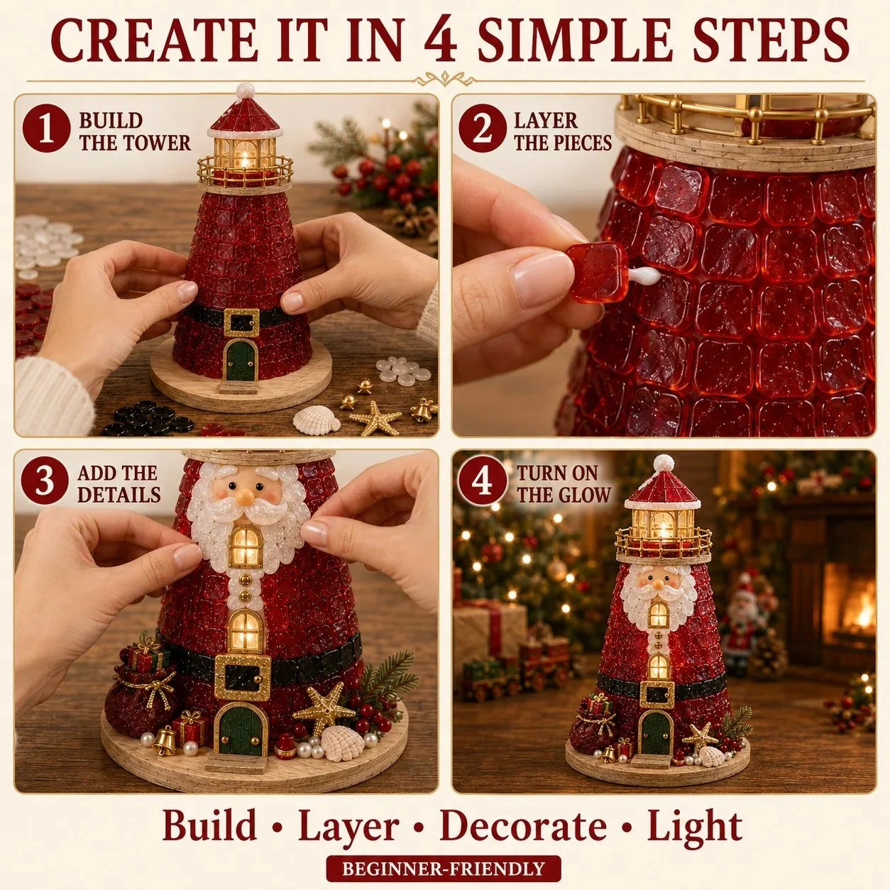 ✈️Last Day 50% OFF✨Lighted Christmas Character Sea Glass-Style Lighthouse Kit Collection