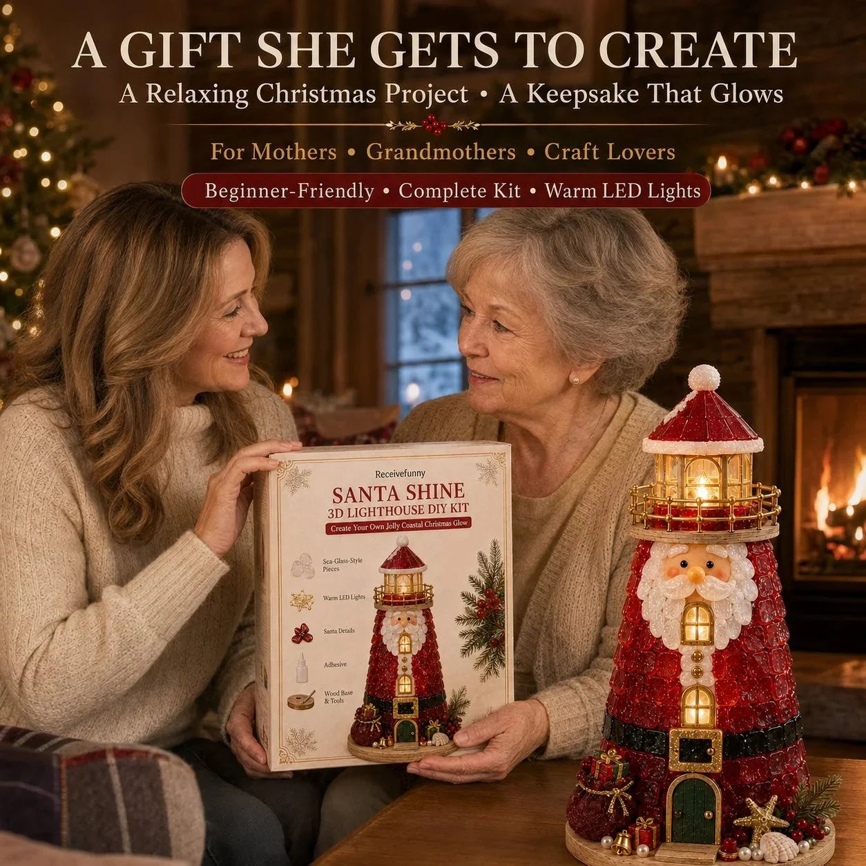 ✈️Last Day 50% OFF✨Lighted Christmas Character Sea Glass-Style Lighthouse Kit Collection