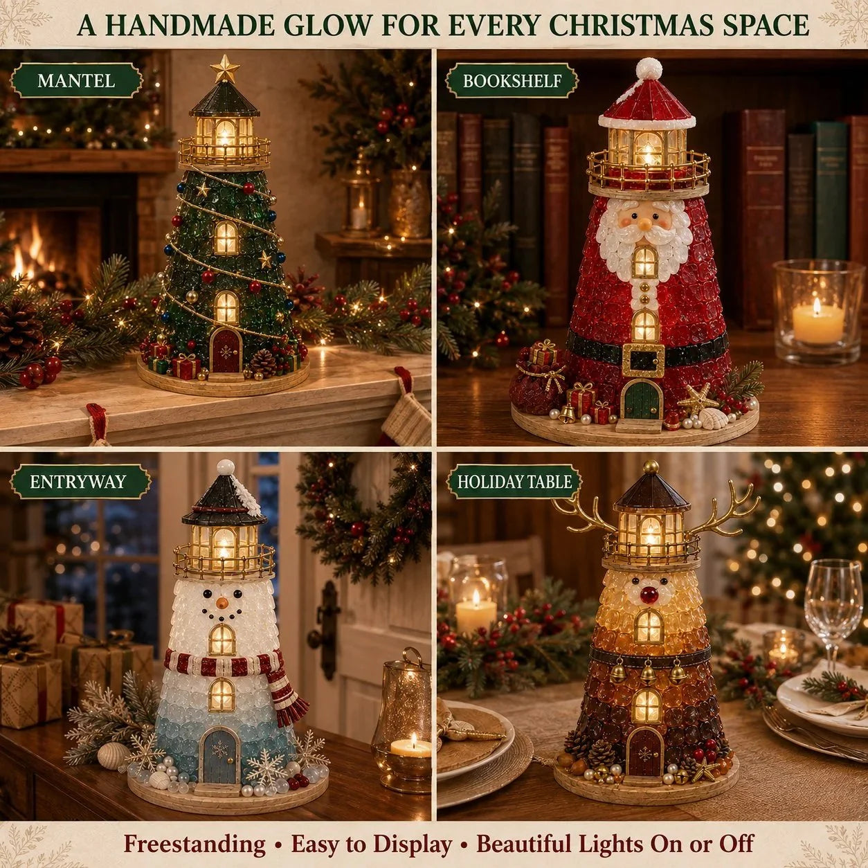✈️Last Day 50% OFF✨Lighted Christmas Character Sea Glass-Style Lighthouse Kit Collection