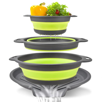 3-Piece Collapsible Colander Set with Self-Draining Base