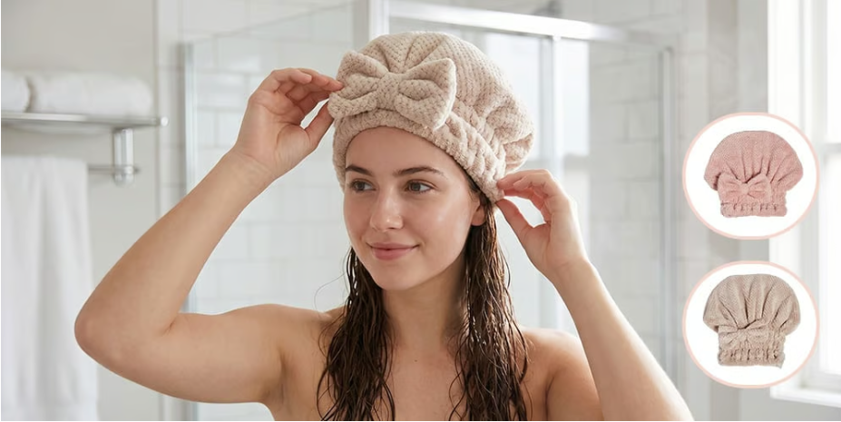 🎀Cute bow drying cap for women, absorbent quick-drying, thickened