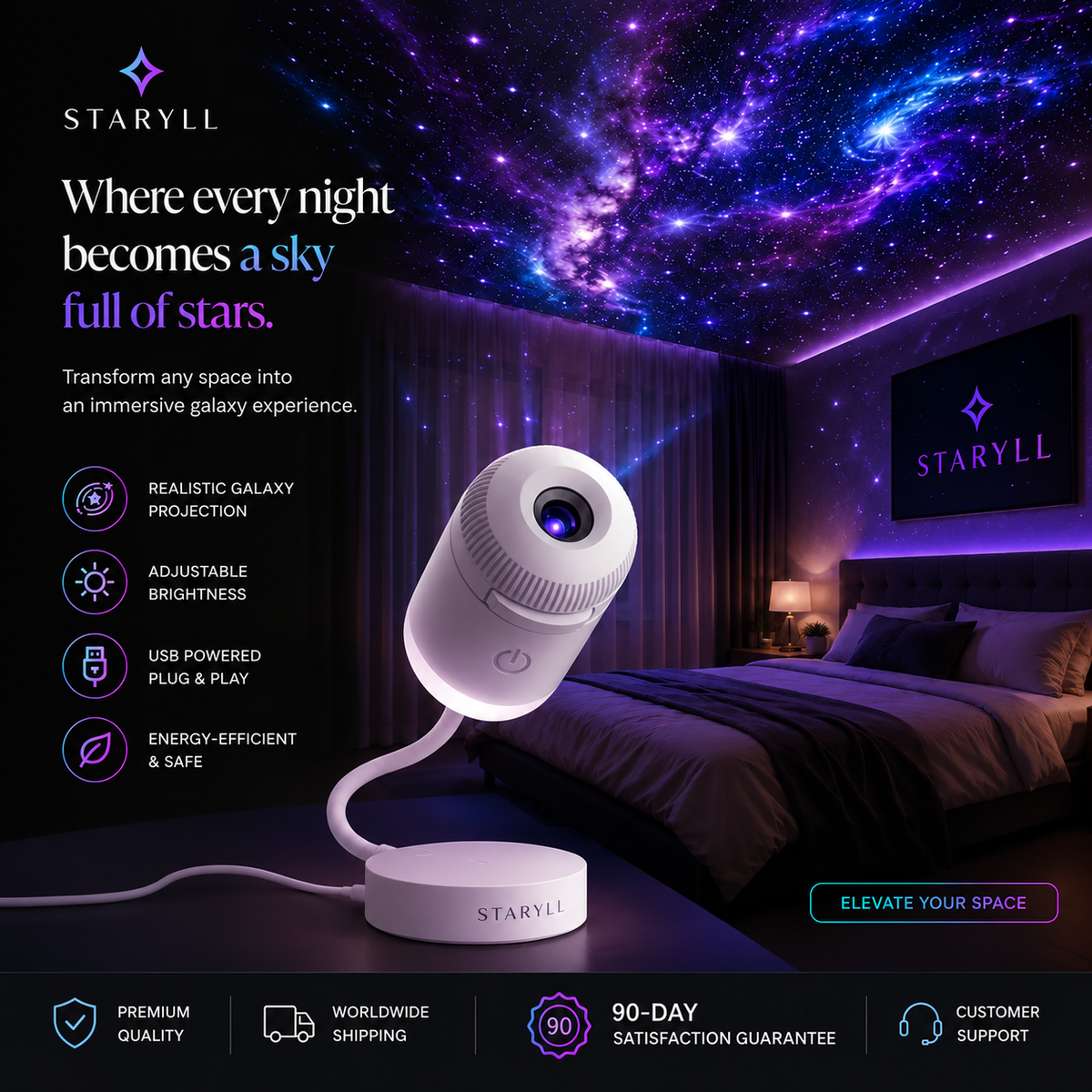 Galaxy Projector Night Light With Projection Discs
