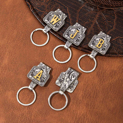 Vintage Brass Initial Cow Tag Keychain
