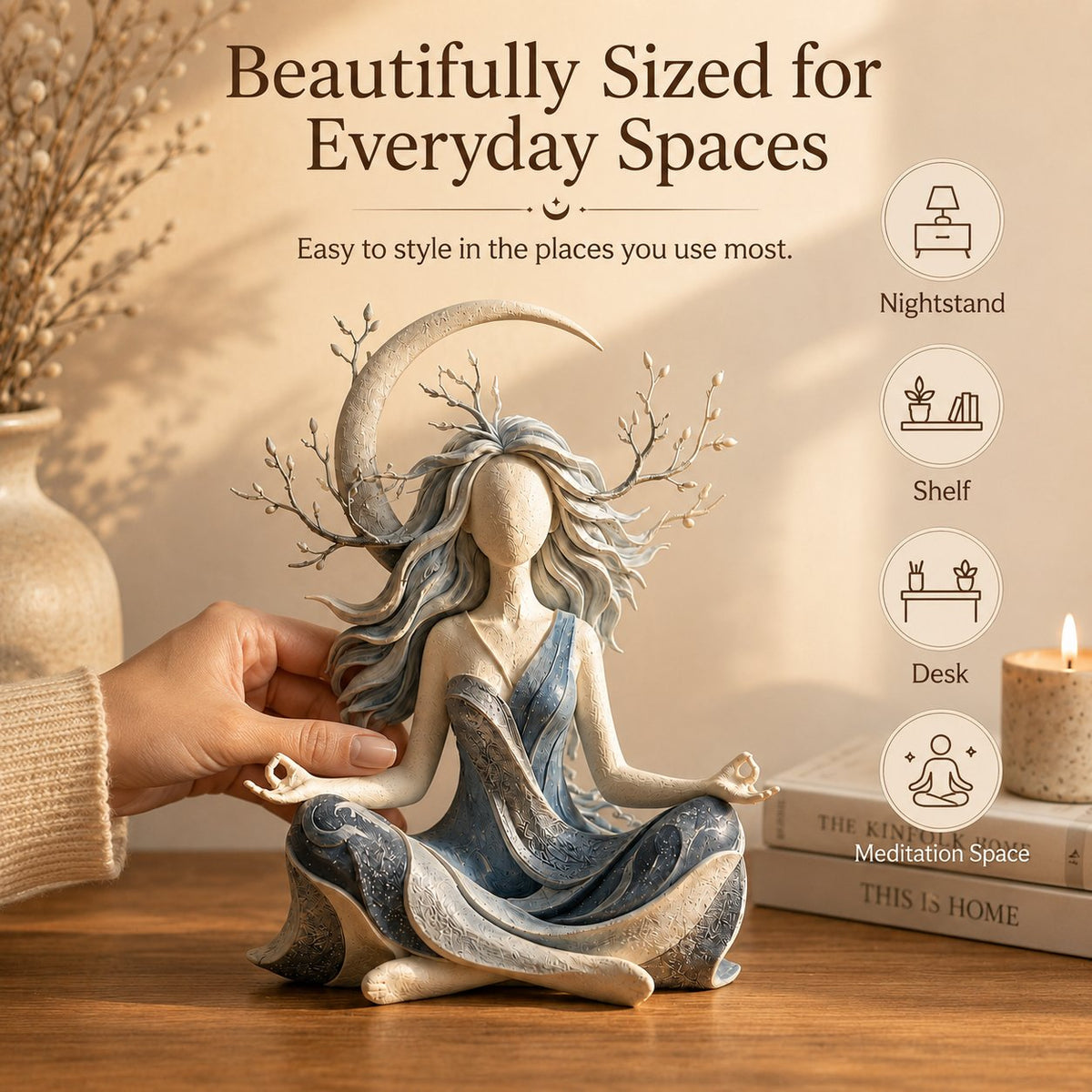 🌙 Inner Harmony Goddess Sculpture – Nature-Inspired Spiritual Home Decor ✨