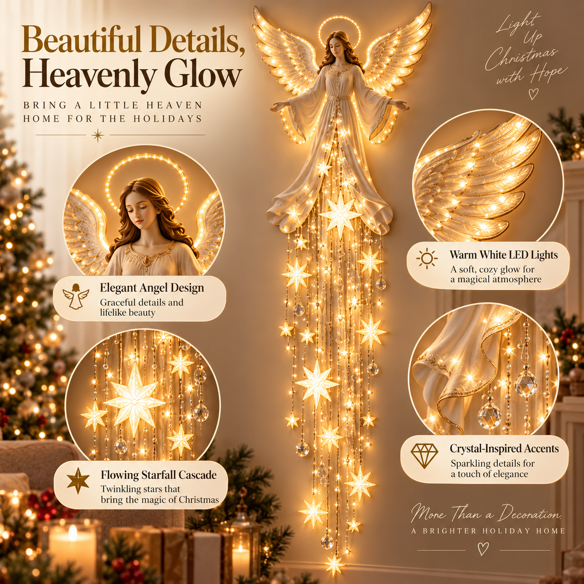 ✨Last Day 49% OFF✨ Angel Blessing Starfall Wall Ligh – Heavenly Christmas Wall Decor