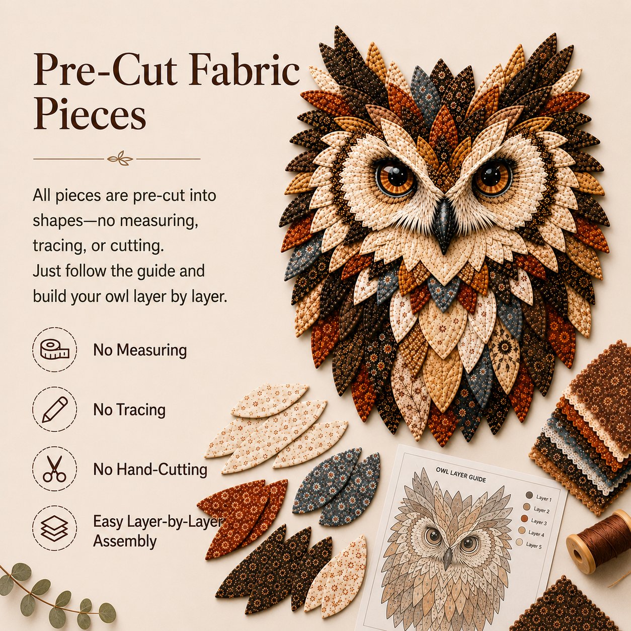 💥 LAST DAY 49% OFF - 🦉 Layered Fabric Owl Wall Art DIY Kit – Relaxing Craft, Beautiful Results (📦Buy 3 Free Shipping)