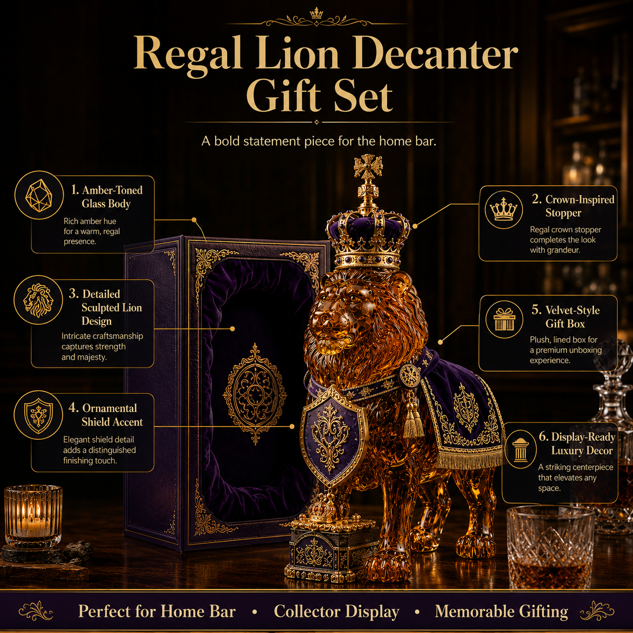 🌎Ends Today: 70% OFF!🔥👑Crown 87th Anniversary Royal Lion Whiskey Bottle