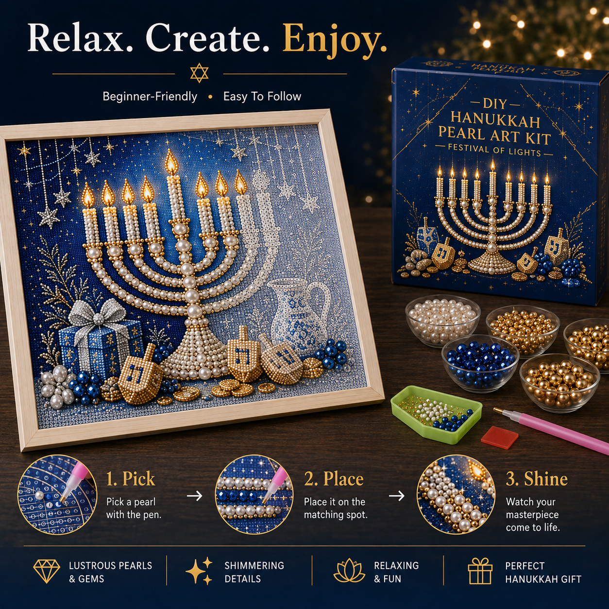 ✈️Last Day 50% OFF✨🎁DIY Hanukkah Pearl Art Kit ✨