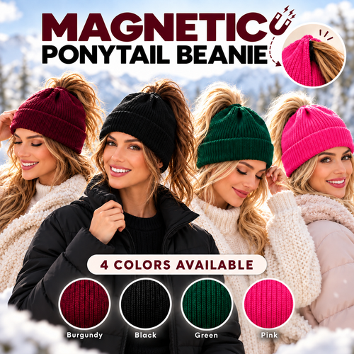🔥 Last Day 50% OFF 🎩Magnetic Ponytail Beanie™ — Cozy Winter Knit Hat for High Ponytails