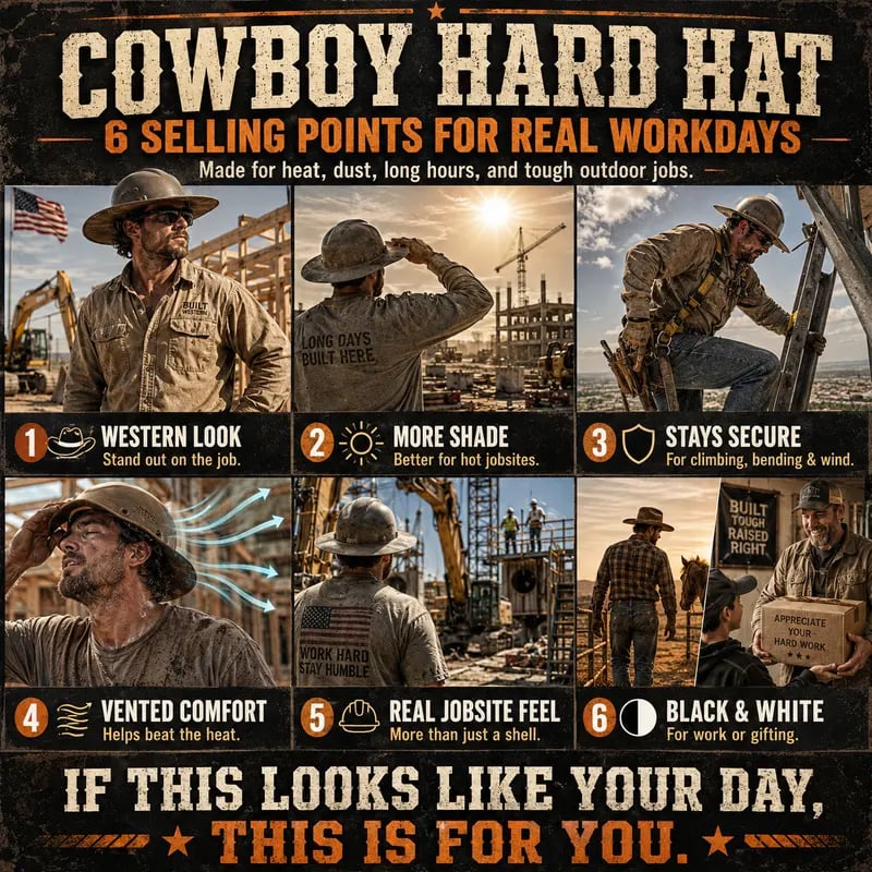 🤠 Western Cowboy Hard Hat, Vented Wide Brim Safety Helmet for Construction & Ranch Workers