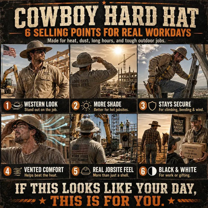 🤠 Western Cowboy Hard Hat, Vented Wide Brim Safety Helmet for Construction & Ranch Workers