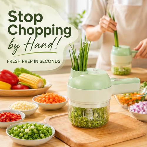 ⚡ 4-in-1 Handheld Electric Chopper – Slice, Mince, Peel & Clean 🧄