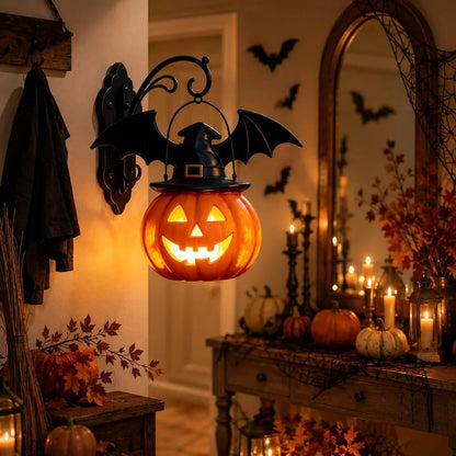 🔥50% OFF 🎃🦇 Bat Hat Pumpkin Wall Lamp – Halloween Decor