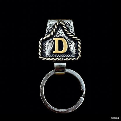 Vintage Brass Initial Cow Tag Keychain