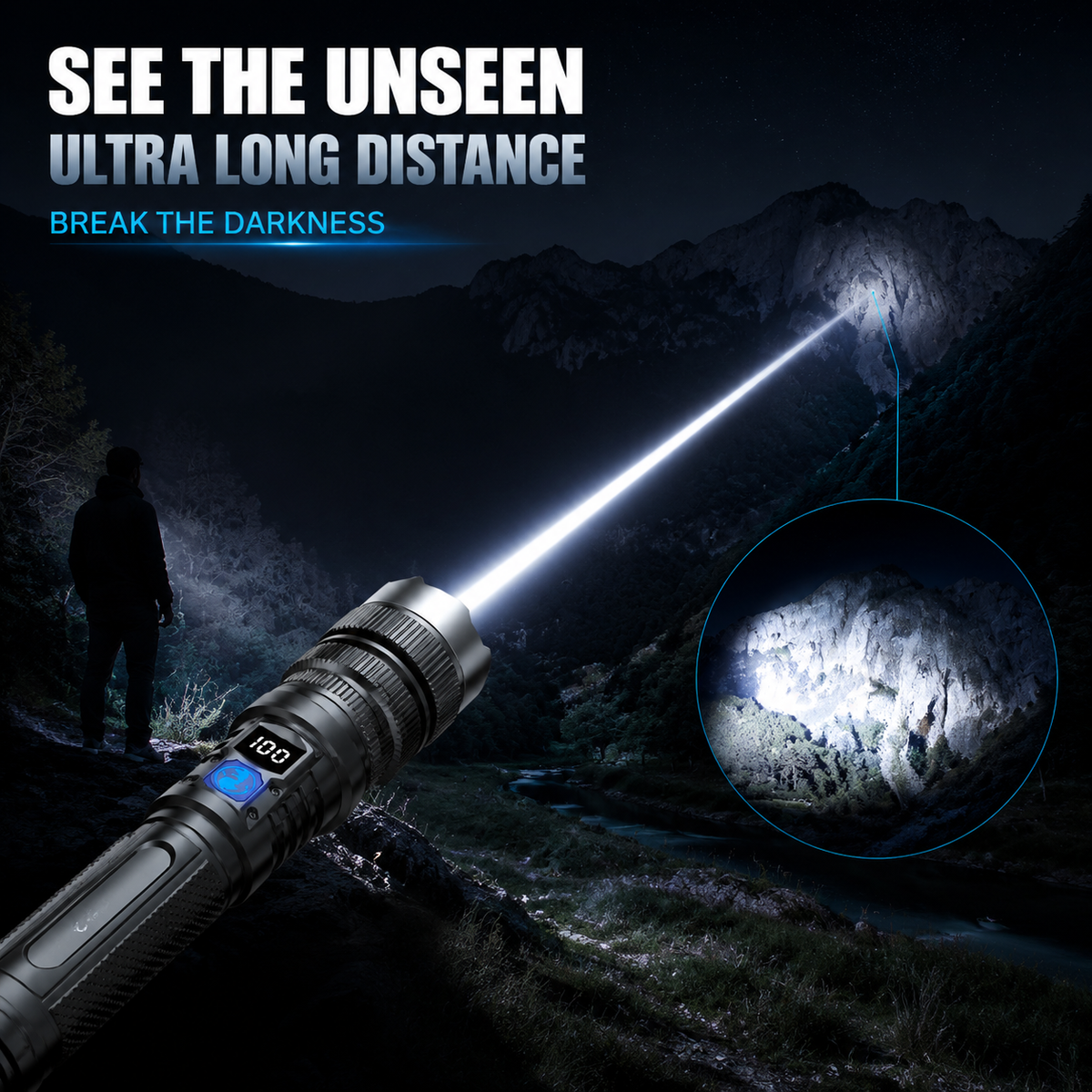 🔥🔥🔥Last Day 53% OFF⚡️High-power flashlight-Zoomable Beam & Emergency Power Bank