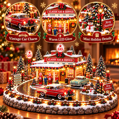 🚗🎄 Christmas Classic Gas Station Village –4 Holiday Vehicle Scenes