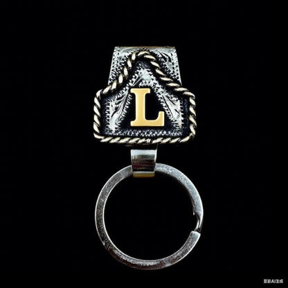 Vintage Brass Initial Cow Tag Keychain