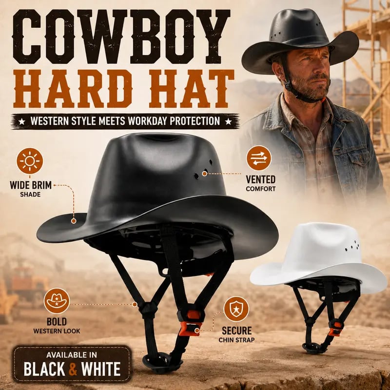 🤠 Western Cowboy Hard Hat, Vented Wide Brim Safety Helmet for Construction & Ranch Workers