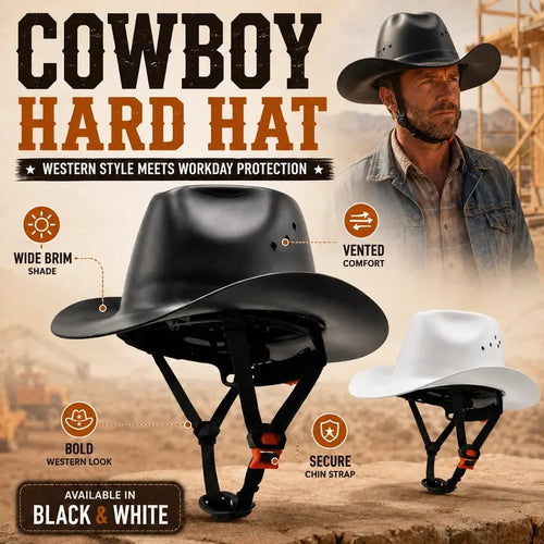 🤠 Western Cowboy Hard Hat, Vented Wide Brim Safety Helmet for Construction & Ranch Workers