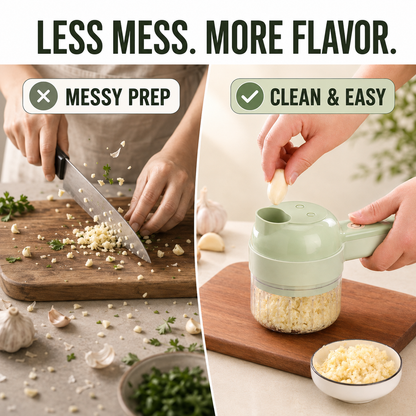 ⚡ 4-in-1 Handheld Electric Chopper – Slice, Mince, Peel & Clean 🧄
