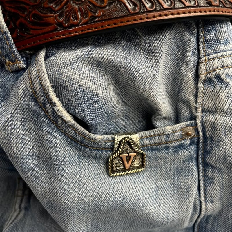 Vintage Brass Initial Cow Tag Keychain