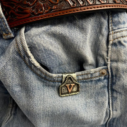 Vintage Brass Initial Cow Tag Keychain