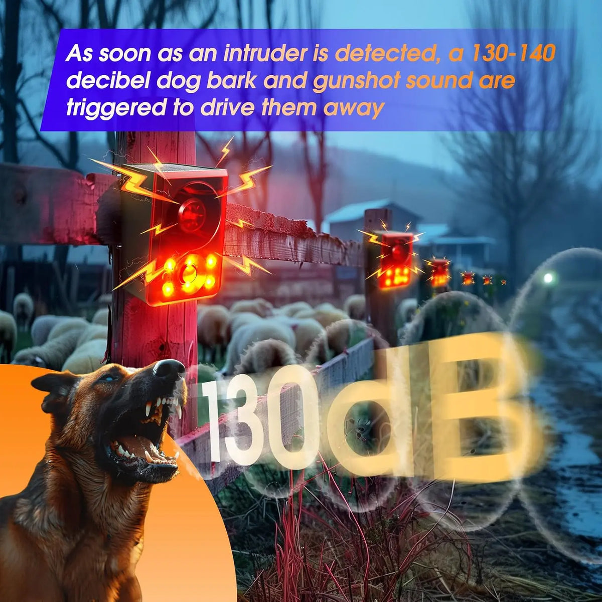 🔊 130dB SOLAR MOTION SENSOR ANIMAL ALARM 🔥 Flashing Light + Custom Recording