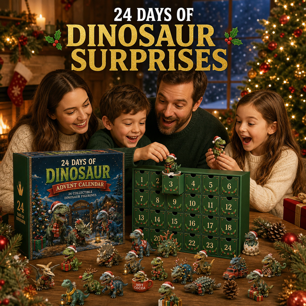 ✈️Last Day 50% OFF✨24 Days of Dinosaur Christmas Advent Calendar – 24 Collectible Dino Figurines & Holiday Surprises