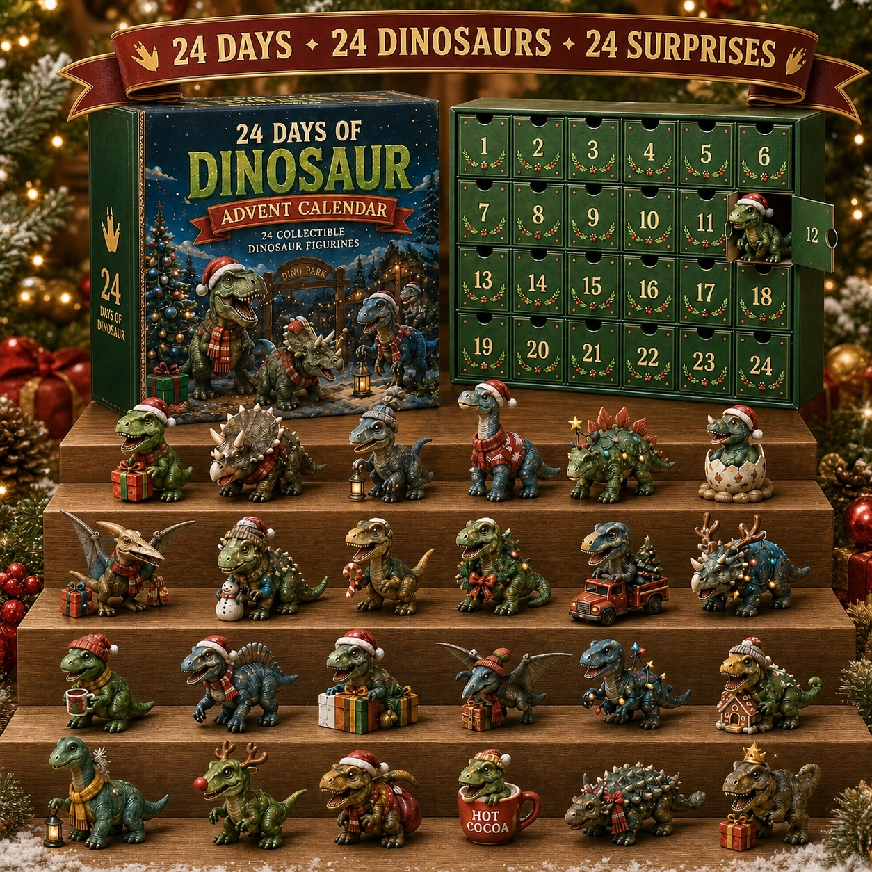 ✈️Last Day 50% OFF✨24 Days of Dinosaur Christmas Advent Calendar – 24 Collectible Dino Figurines & Holiday Surprises