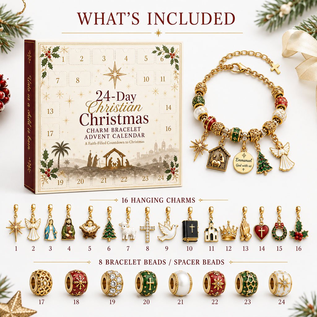 ✈️Last Day 50% OFF✨🎄24-Day Christian Christmas Charm Bracelet Advent Calendar