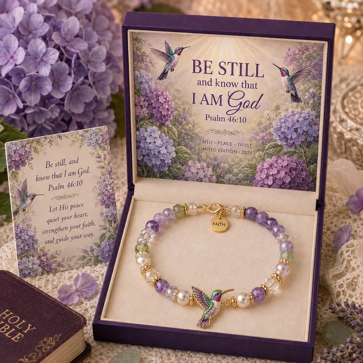 ✝️ Psalm 46:10 Faith Bracelet | Limited Edition 2026 Christian Jewelry with 7 Meaningful Nature Symbols, Gemstone-Style Beads & Scripture Gift Box 🤍