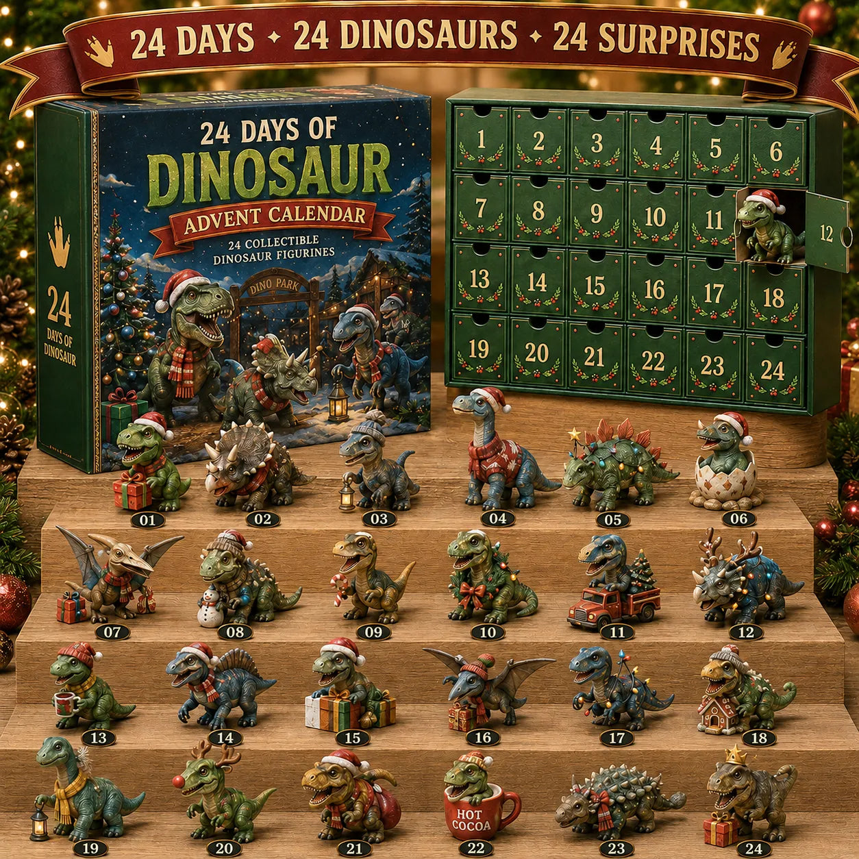 ✈️Last Day 50% OFF✨24 Days of Dinosaur Christmas Advent Calendar – 24 Collectible Dino Figurines & Holiday Surprises