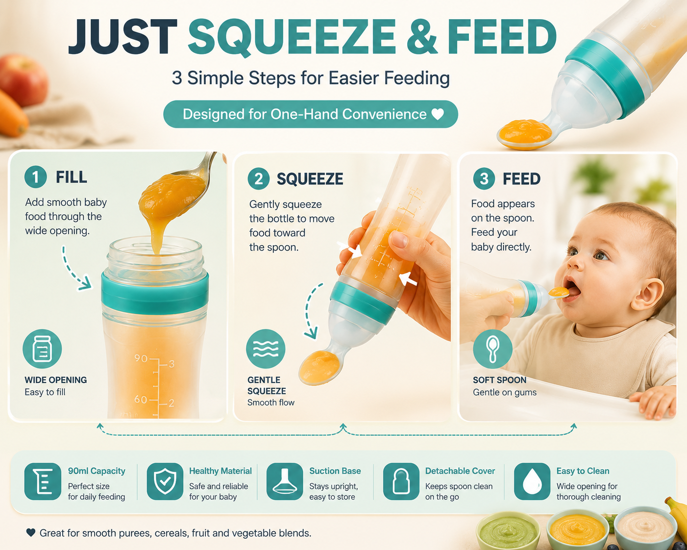 ✈️Last Day 50% OFF✨👶 Squeeze & Feed Baby Food Feeder – Spoon + Container in One