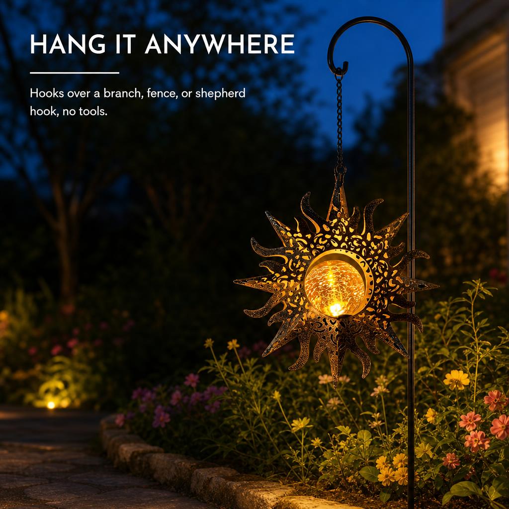 Celestial Glow Solar Sun & Moon Hanging Garden Lanterns