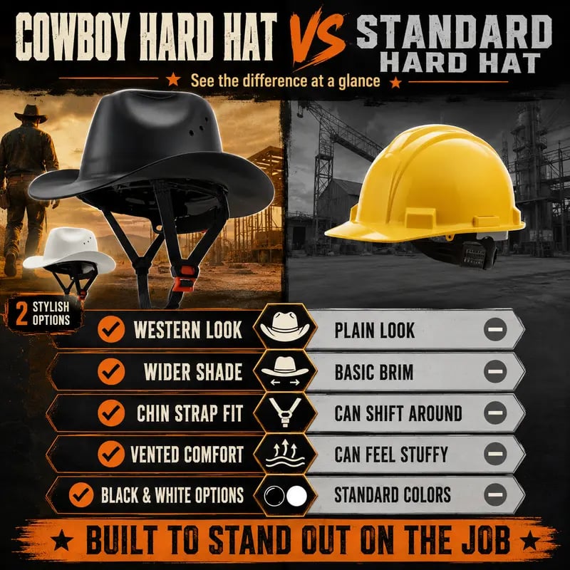 🤠 Western Cowboy Hard Hat, Vented Wide Brim Safety Helmet for Construction & Ranch Workers