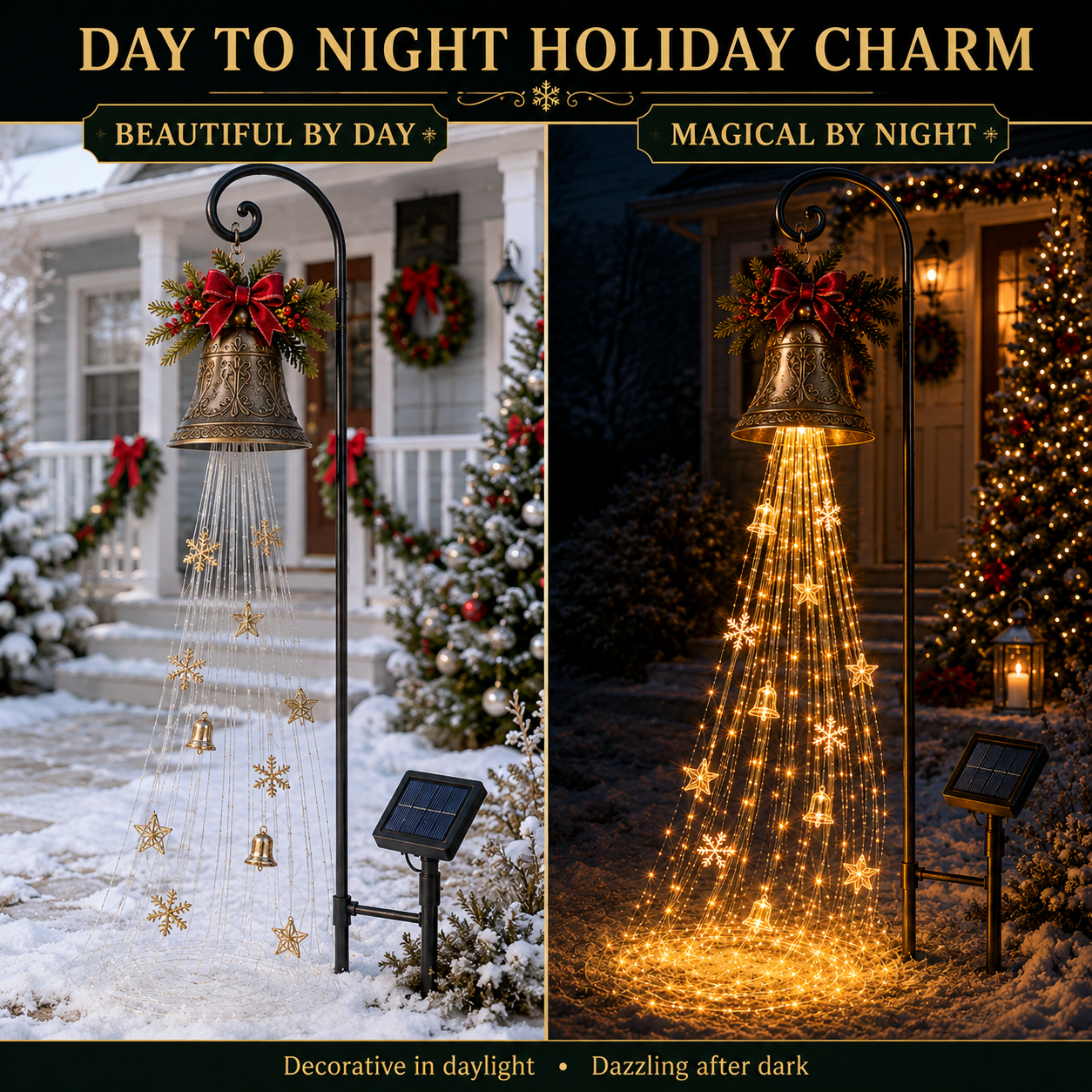 🔔Perfect Christmas Moment🎄 Christmas Bell Cascade Solar Yard Light✨