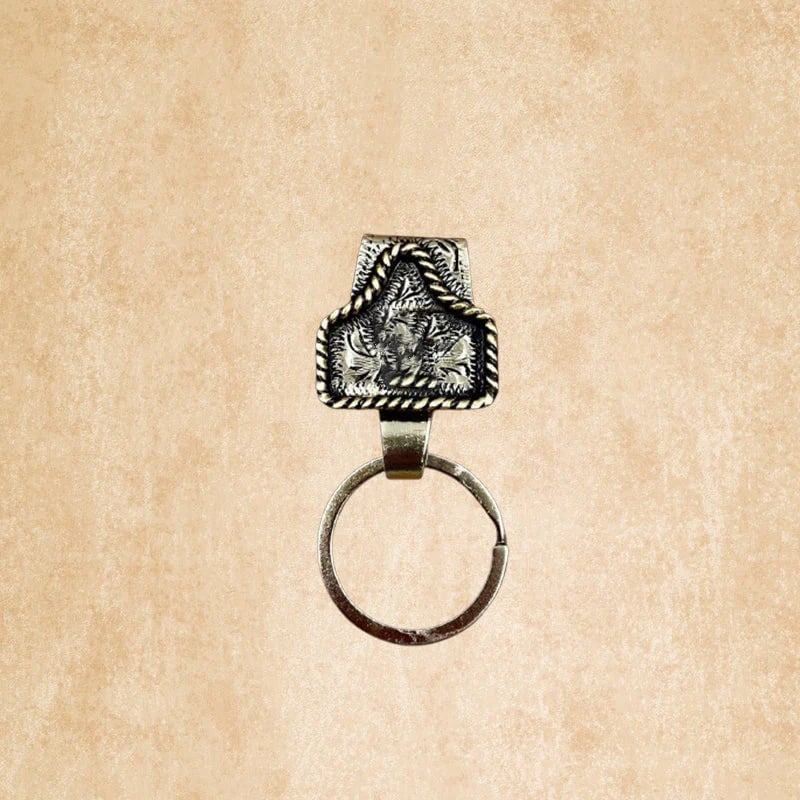 Vintage Brass Initial Cow Tag Keychain