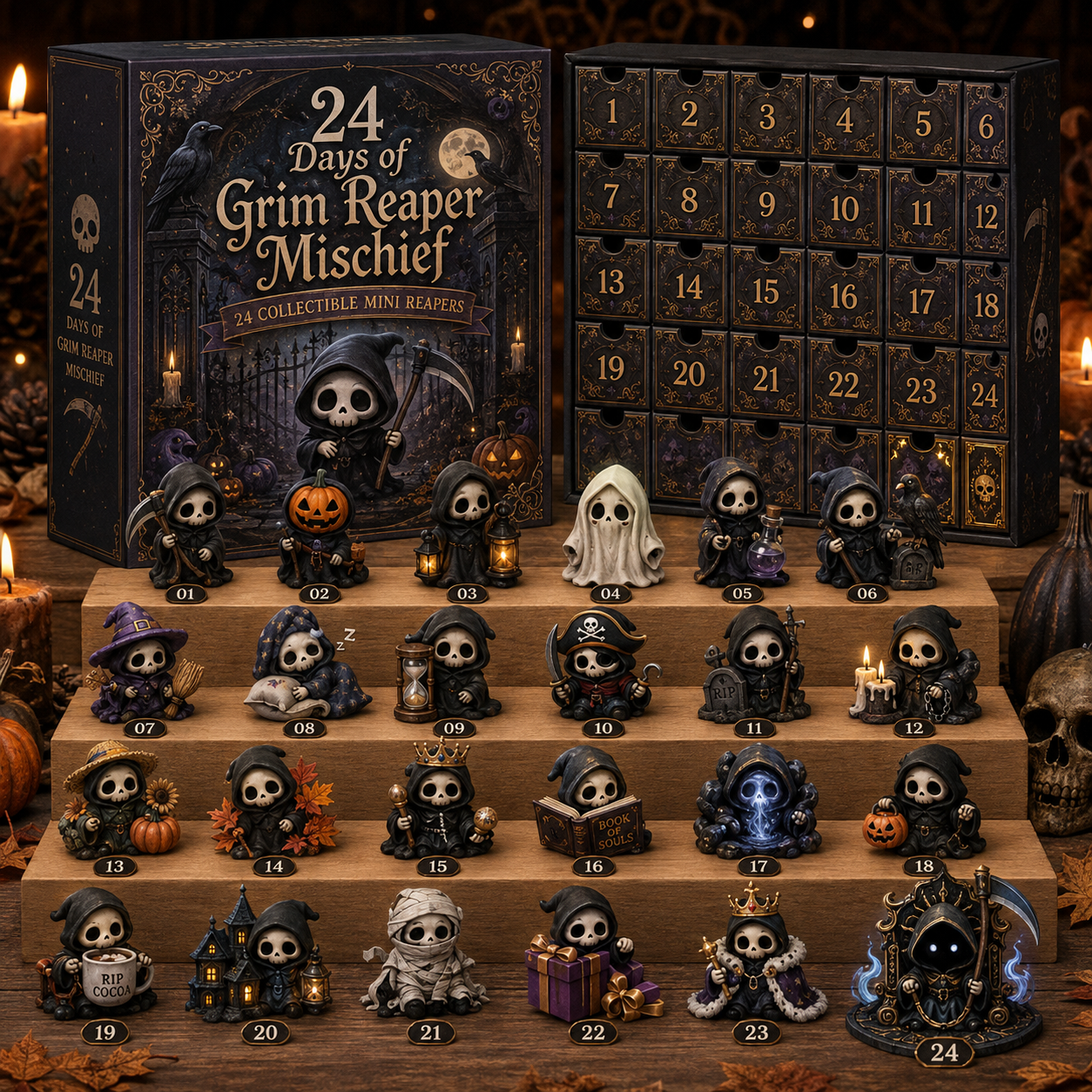 ✈️Last Day 50% OFF✨🔥Last Day 50% OFF-💀24 DAYS OF GRIM REAPER MISCHIEF|A Tiny Reaper Awaits Behind Every Door👻