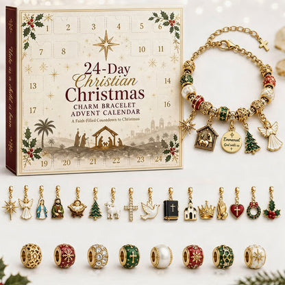 ✈️Last Day 50% OFF✨🎄24-Day Christian Christmas Charm Bracelet Advent Calendar