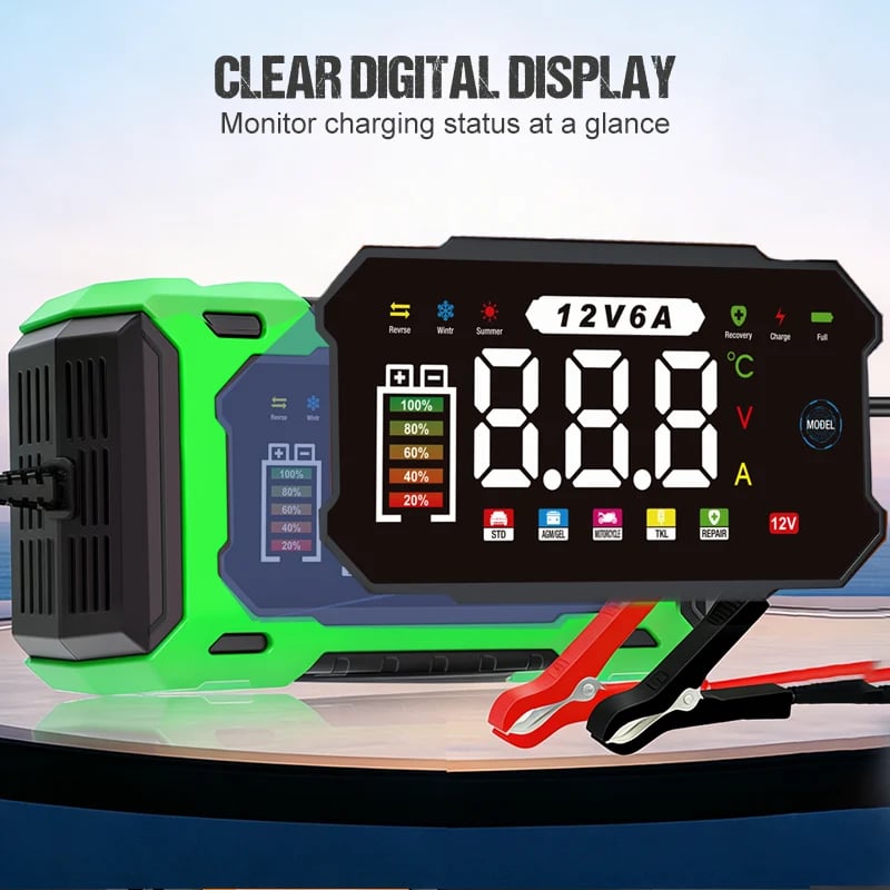 🔥⚡ 12V 6A Automatic Battery Maintainer & Pulse Repairer—For Cars, Motorcycles & SUVs, Auto Maintain & Desulfation
