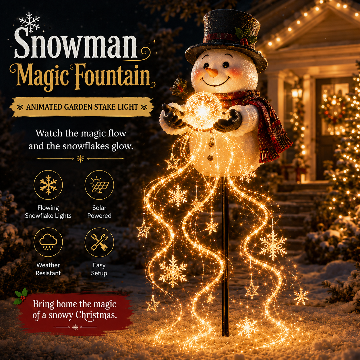 🎄49% OFF🎄 Snowman Magic Fountain-Flowing Snowflake LED Christmas Garden Light❄️