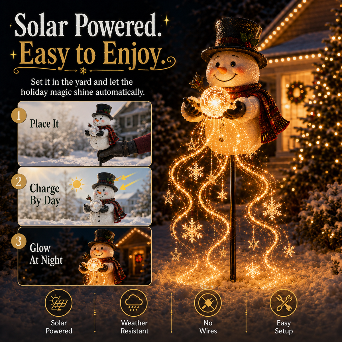 🎄 Animated Snowman Snowfall ❄️ – Flowing Snowflake LED Christmas Garden Light⛄