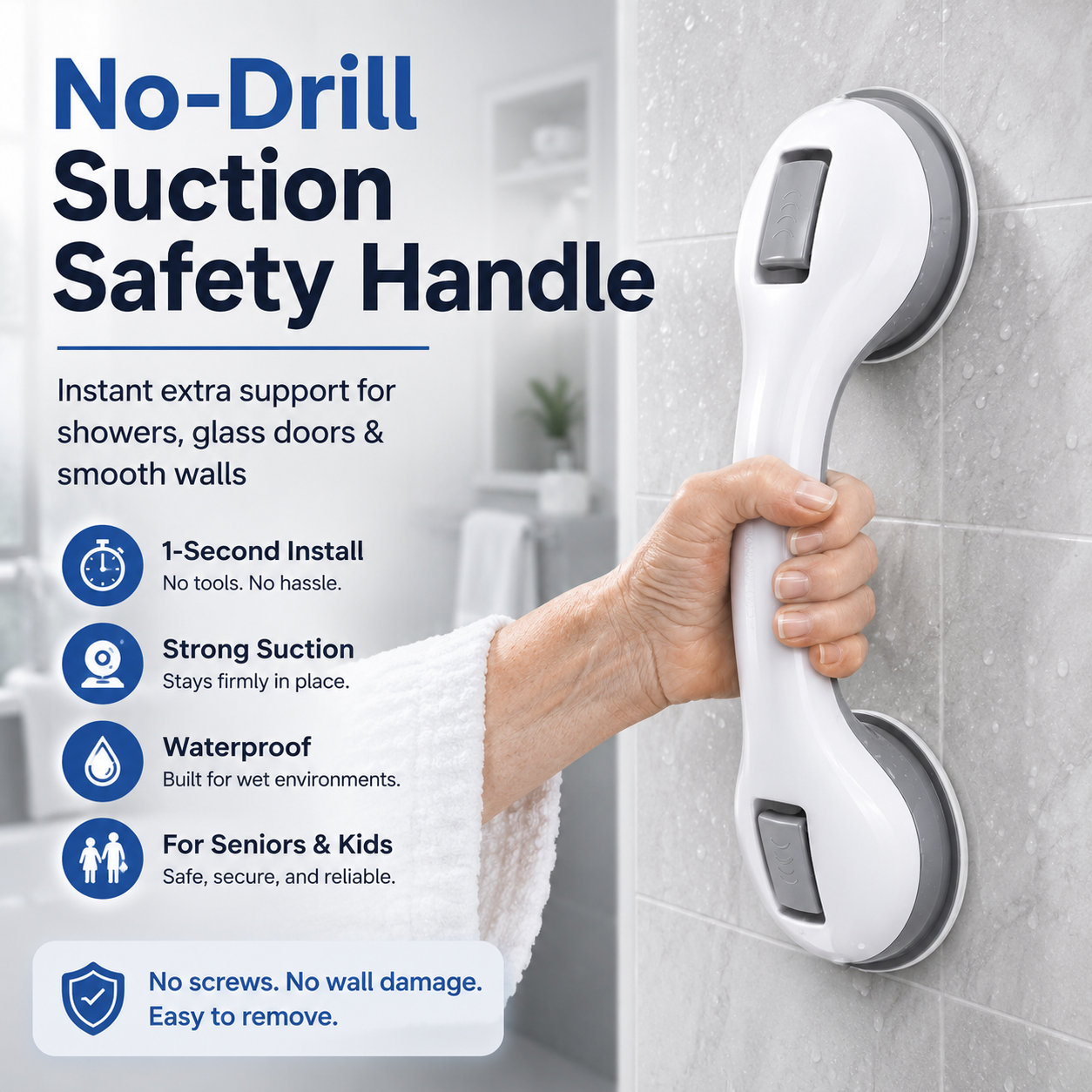 ✈️Last Day 50% OFF✨🛁 Strong Suction, Safer Steps — No-Drill Bathroom Grab Bar 🛡️