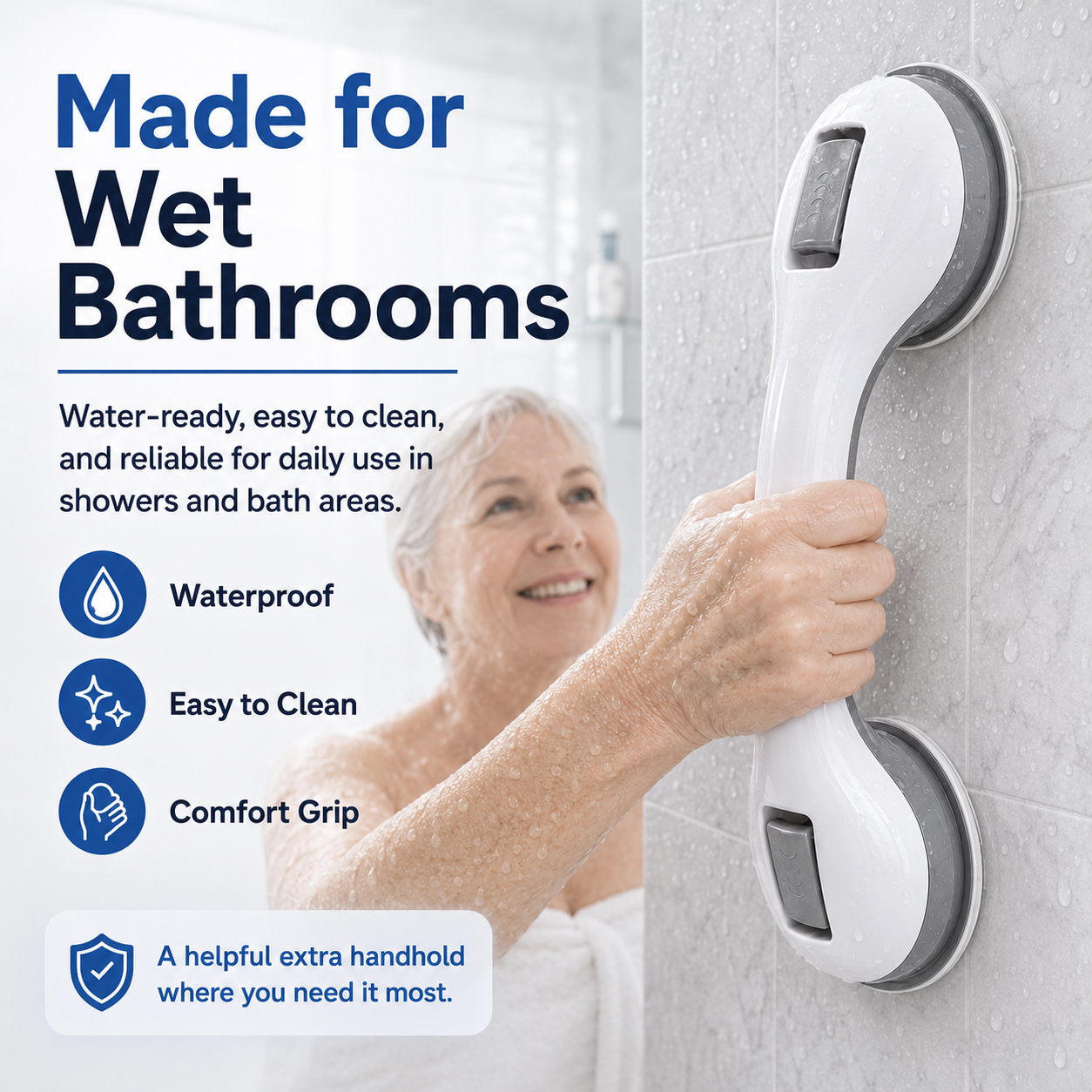 ✈️Last Day 50% OFF✨🛁 Strong Suction, Safer Steps — No-Drill Bathroom Grab Bar 🛡️