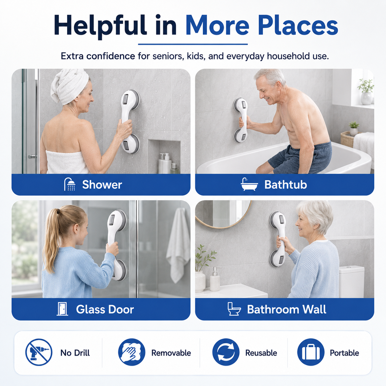 ✈️Last Day 50% OFF✨🛁 Strong Suction, Safer Steps — No-Drill Bathroom Grab Bar 🛡️
