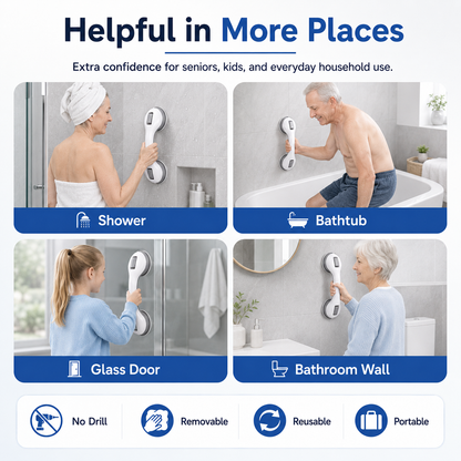 ✈️Last Day 50% OFF✨🛁 Strong Suction, Safer Steps — No-Drill Bathroom Grab Bar 🛡️